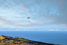 Beautiful Landscape Of The Coast In The North Of France With Paragliders Over The English Channel