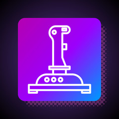 White line Joystick for arcade machine icon isolated on black background. Joystick gamepad. Square color button. Vector Illustration