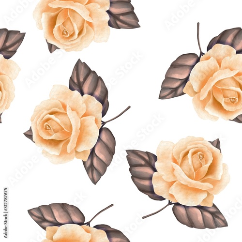 Beautiful seamless pattern with yellow roses. Floral background