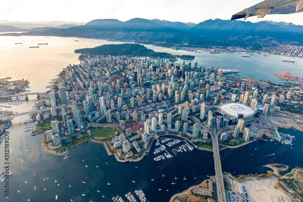 aerial photograph of downtown Vancouver  - obrazy, fototapety, plakaty 