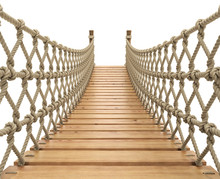 Rope Suspension Bridge On White Background - 3D Illustration
