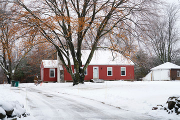 Poster - residential house exterior after snow storm