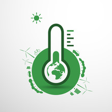 Global Warming, Ecological Problems And Solutions - Thermometer Icon Design Concept