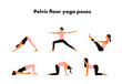Pelvic floor yoga poses. Woman health. Yoga asanas. Exercises for mom to strengthen the pelvic floor muscles. Vector cartoon illustration. Kegel exercises.