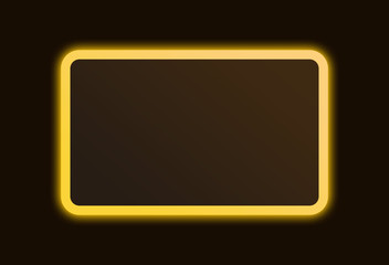 Wall Mural - bright gold neon glowing sign frame border mockup design with space for text.