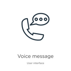 Voice message icon. Thin linear voice message outline icon isolated on white background from user interface collection. Line vector sign, symbol for web and mobile