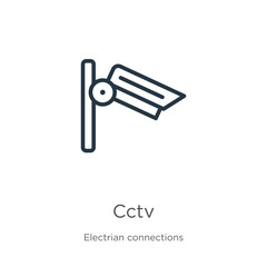 Cctv icon. Thin linear cctv outline icon isolated on white background from electrian connections collection. Line vector sign, symbol for web and mobile