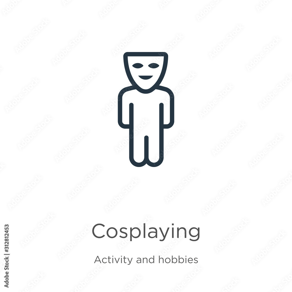 Cosplaying icon. Thin linear cosplaying outline icon isolated on white ...