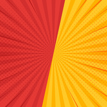 Vintage Pop Art Yellow And Red Background. Banner Vector Illustration.
