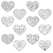 Vector set of hand-drawn doodle hearts, coloring page