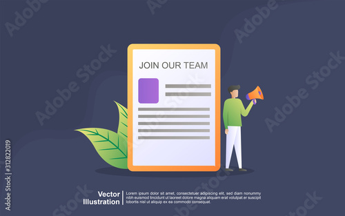 Cuadros en Lienzo We're hiring join our team Online Recruitment vector illustration concept, woman