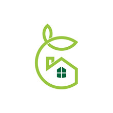 Letter G Green House Logo, House Care, Simple Linear House With Leaf Logo Concept, Garden Logo Vector,  Shady House Icon, Housing Vector Illustration