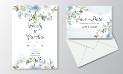 Elegant wedding invitation card template set with floral decoration