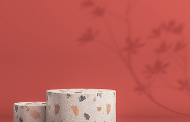 Aufkleber - Natural beauty poduim backdrop with empty cylinder box for cosmetic product display. fashion beauty background with Terrazzo texture.3d rendering. 