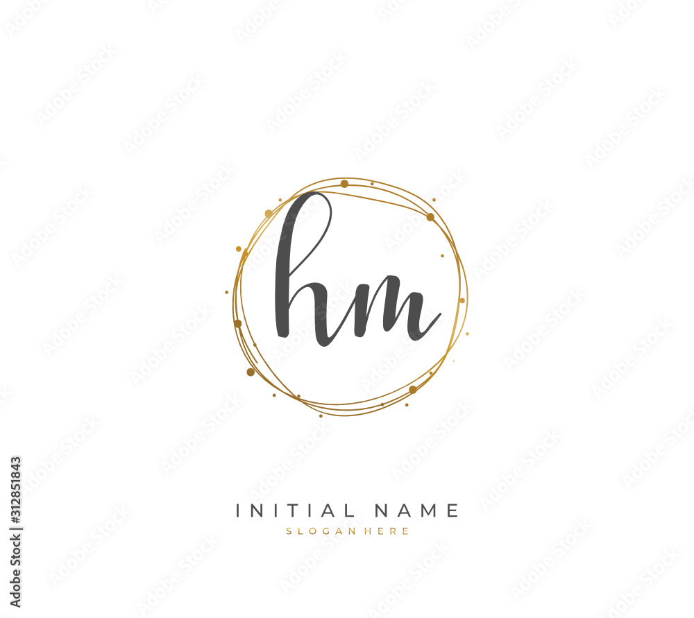 Handwritten letter H M HM for identity and logo. Vector logo template ...