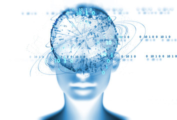 3d illustration of virtual human on technology background.