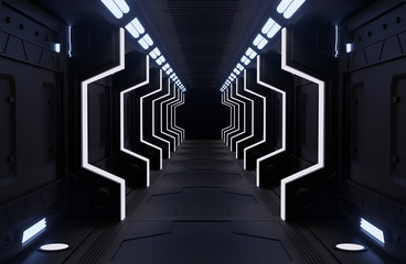 3d rendering elements of this image furnished ,spaceship black interior with view,tunnel,corridor,li