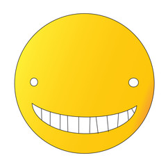 Creepy grin emoji. Yellow face emoticon with small white eyes and a wide creepy smile.