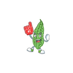 Canvas Print - Funny bitter melon mascot cartoon style with Foam finger