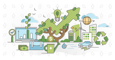 Green business and sustainable energy outline concept vector illustration.