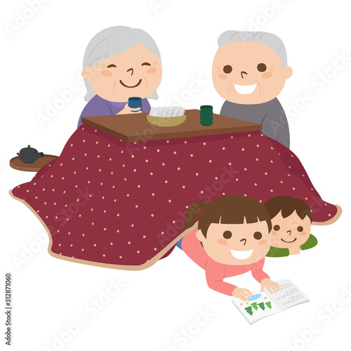 老夫婦のイラスト 寒い冬にこたつに入って温まる老夫婦と孫たち Buy This Stock Vector And Explore Similar Vectors At Adobe Stock Adobe Stock