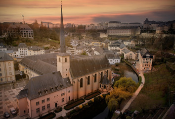 Wall Mural - Landmark  view in the evening city, the capital of Grand Duchy of Luxembourg, view of the Old Town and Grund