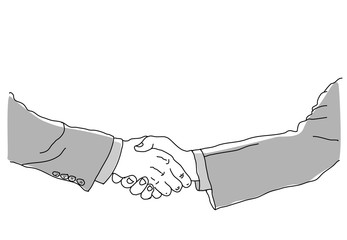 Handshake isolated. Symbol of a successful interracial business deal. Multiracial handshake between two businessmen. Friendship of Peoples. Vector illustration flat linear design.