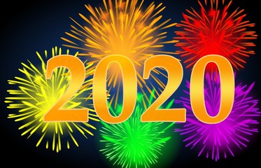 Canvas Print - happy new year 2020 with fireworks on dark background.