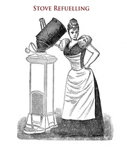 Maid Refuelling An Iron Heating Stove With Coal Coke