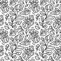  Floral monoline seamless pattern background, textile printing. Hand drawn endless vector illustration of flowers on light background. Flower theme. Summer collection