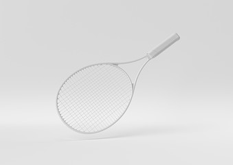 Wall Mural - Creative minimal paper idea. Concept white tennis racket with white background. 3d render, 3d illustration.