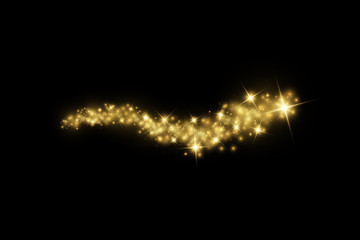 Wall Mural - Vector starry cloud with dust. The dust is yellow sparks and golden stars shine with special light. Vector sparkles on a black background. Christmas light effect. Sparkling magical dust particles