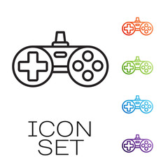 Black line Gamepad icon isolated on white background. Game controller. Set icons colorful. Vector Illustration