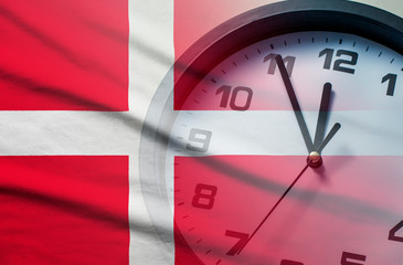 Wall Mural - denmark flag with dial of a clock