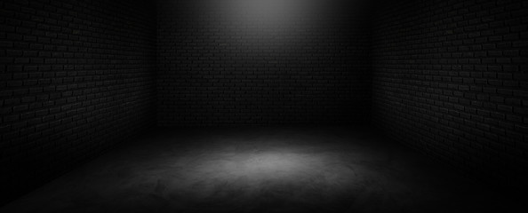 Wall Mural - perspective floor black brick and cement room studio with spotlight ,backdrop background for display