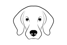 Dog Head Front View. Black Linear Sketch On White Background. Vector Illustration