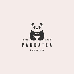 Sticker - panda tea cup logo hipster vintage retro vector icon illustration