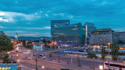 Wall Mural - The Schwedenplatz is a square in central Vienna, located at the Danube Canal aerial day to night timelapse