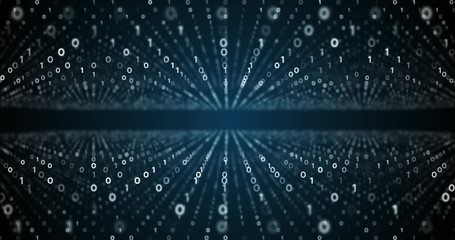 Binary code waves with 0 and 1 signs. 4K motion graphics background.