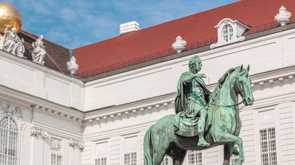 Sticker - Equestrian statue of Holy Roman Emperor Joseph II riding a horse in Josefsplatz Square timelapse