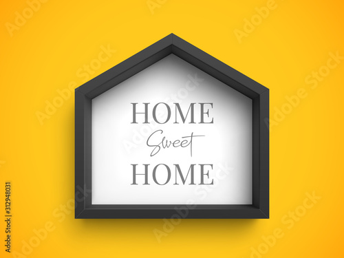 Plakat do domu  czarna-stylowa-rama-w-ksztalcie-domu-z-napisem-home-sweet-home