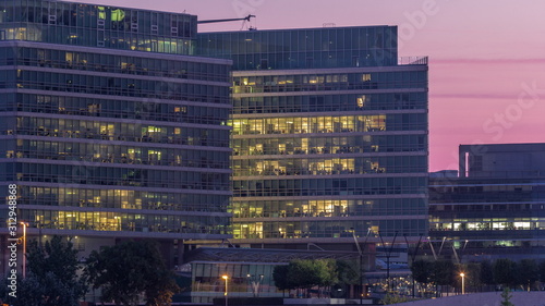 Donaustadt Danube City Night To Day Timelapse Is A Modern Quarter With Skyscrapers And Business Centres In Vienna Austria Buy This Stock Photo And Explore Similar Images At Adobe Stock