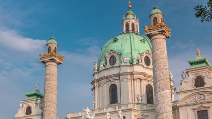 Sticker - Karlskirche on the Karlsplatz square timelapse in Vienna, Austria.