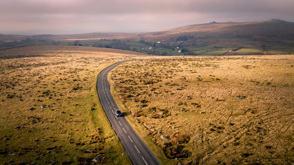 Wall Mural - Aerial view of beautiful scenic road in Dartmoor National Park, south west England, UK