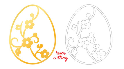 Poster - Laser cut for print design. Seasonal nature background. Cute vector illustration. Happy easter vector egg. Easter holiday symbol. Ornament decoration. Holiday decoration. Laser cut template