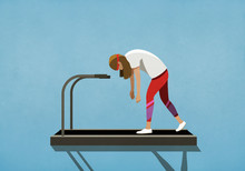 Tired Woman Walking On Treadmill