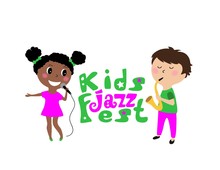 Vector Illustration Of Boy And Girl Performing Jazz, Vertical Banner Of Children's Jazz Festival