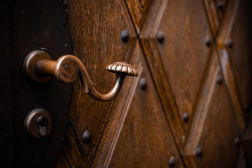 Doorknob on a wooden door