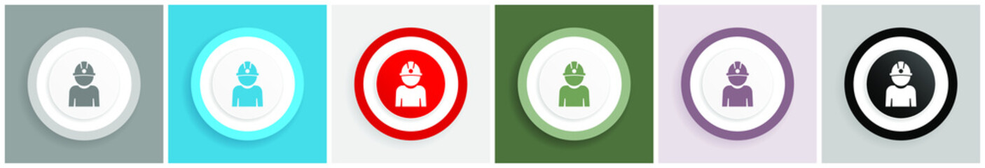 Poster - Engineer icon, worker, manager, employe vector illustrations in 6 colors options for web design and mobile applications in eps 10