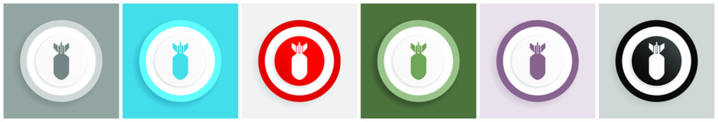 Aufkleber - Bomb icon, war, military, weapon vector illustrations in 6 colors options for web design and mobile applications in eps 10